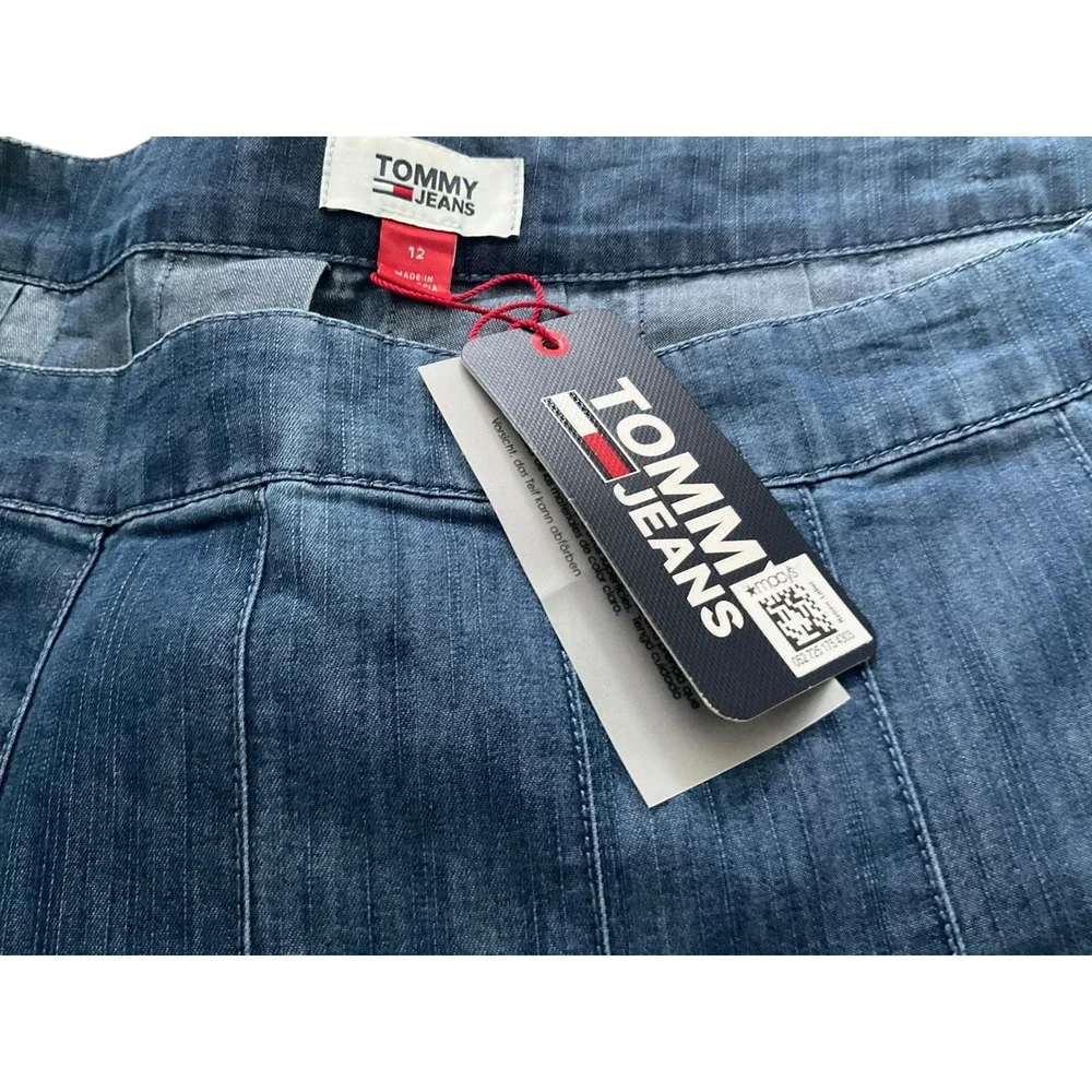 Tommy‎ Jeans Womens Blue Pleated Denim Mini Skirt Size 12 New With Tags